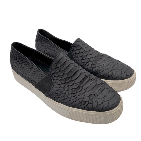 Vince Black Faux Snakeskin Slip On Sneakers Size 8 - Picture 1 of 9